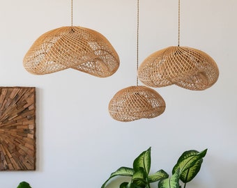 Handmade Rattan Pendant Lampshade MOA | Wicker Hanging Light | Farmhouse Light Fixture | Natural Boho Lighting | Straw Suspension Lamp Shade