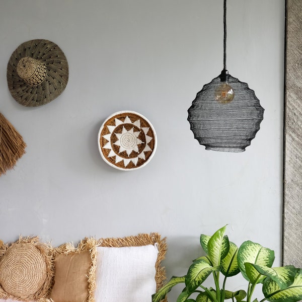 Metal wire pendant lampshade MALOBA black | Hanging wire mesh light shade available with or without light kit | Wabi sabi wire pendant lamp