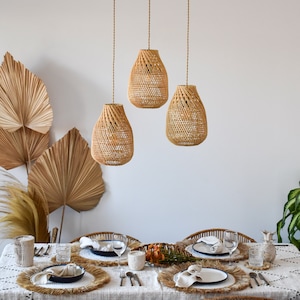 Handmade Rattan Pendant Lamp Shade Maluku | Dinner Table Lighting | Plug In Pendant Bedroom Lamp  | Bedside Lamp | Boho Light Fixture