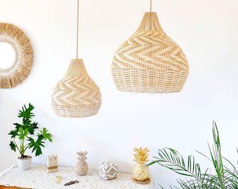 Paralume in rattan fatto a mano HULUA / Ombra a sospensione in vimini / Lampadario rustico / Lampada a sospensione Boho e Farmhouse / Paralume intrecciato a mano