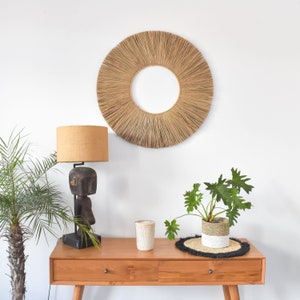 Seagrass hanging round wall decor | Unique seagrass wall art | Accent raffia mirror frame | Boho decor bedroom | Gifts for the home