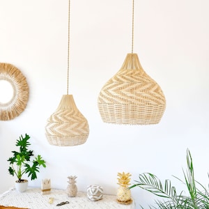 Handmade Rattan Lampshade HULUA | Wicker Pendant Light Shade | Rustic Chandelier | Boho and Farmhouse Hanging Light | Handwoven Lampshade