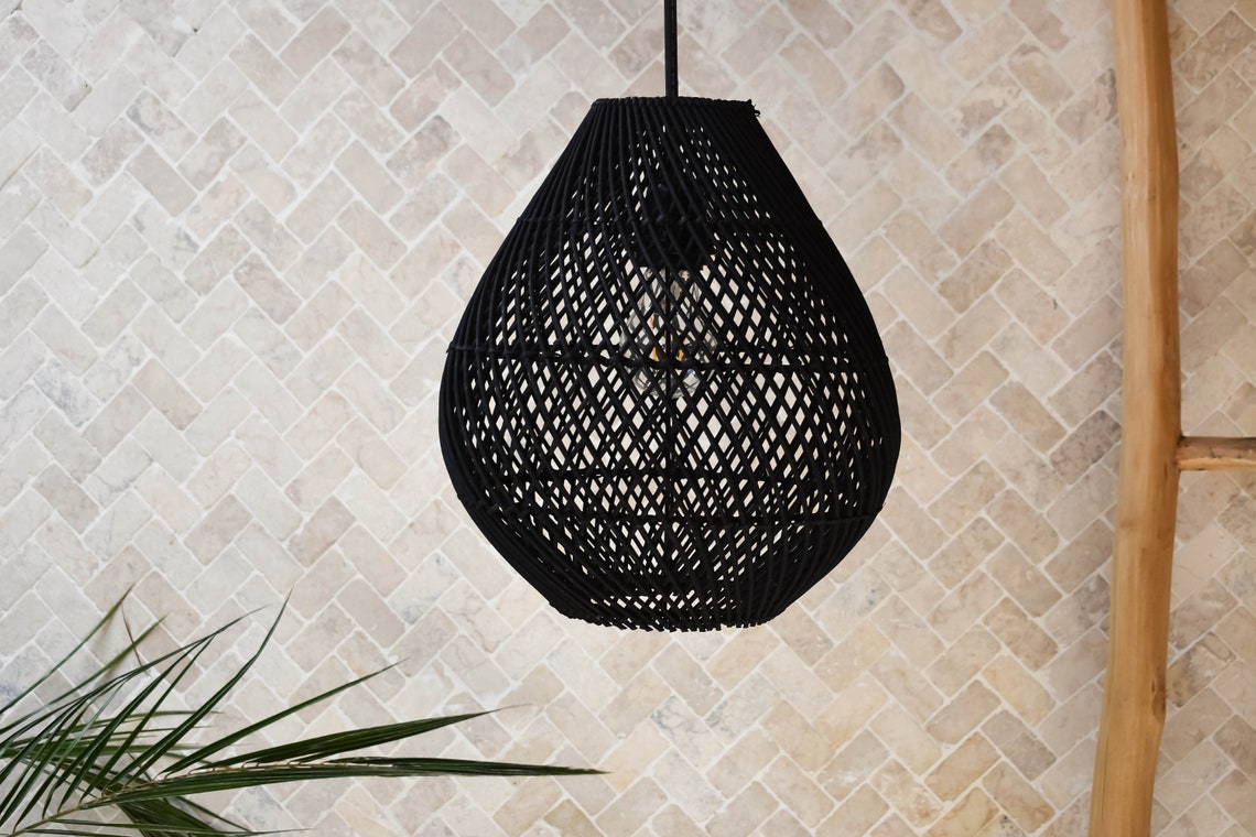 LEMBEH BLACK LAMPSHADE Handmade rattan lamp shade Wicker Etsy