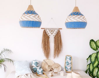 Home Decor Package Light Blue Tones | Boho Home Decor | Rattan Pendant Lampshades | Raffia Wall Decor | Wabi Sabi Decor | Gifts for the Home