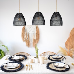 Rattan Pendant Lampshade SUMBA BLACK | Bedroom Pendant Lamp | Handmade Rattan Plug In Pendant Light Shade | Ceiling Boho Light Fixture