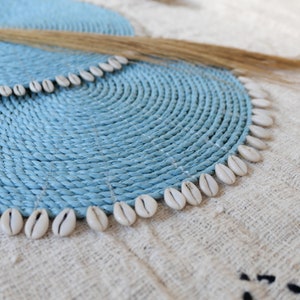 Seegras runde Tischsets mit Kauri Muscheln, Geschirr-Set, Weiden-Boho-Tischset, Tischdekor-Pad, Fransen-Tischset, Hochzeitsdekor