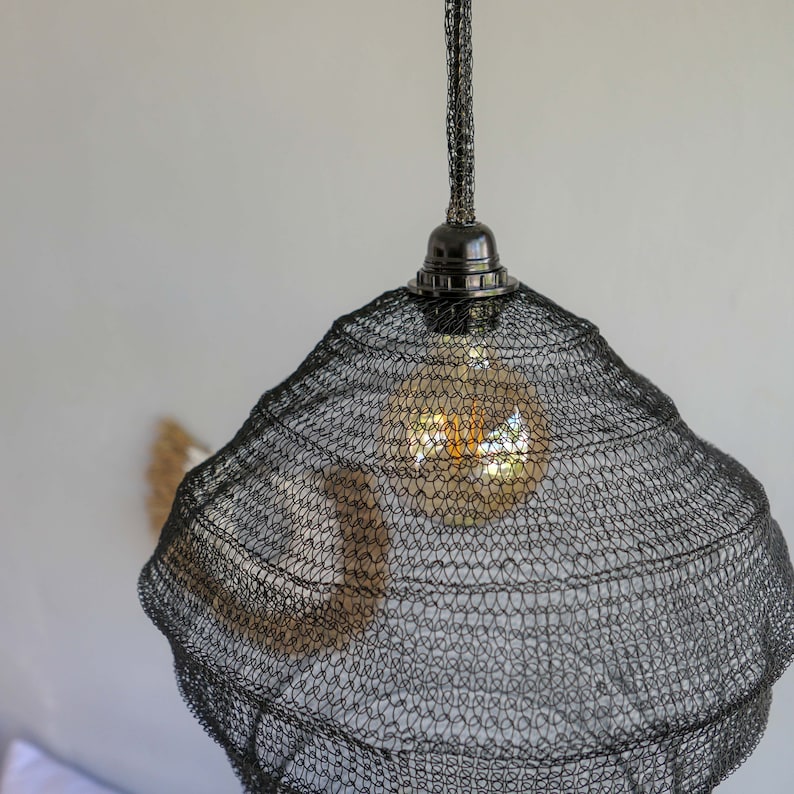 Metal wire mesh pendant lamp shade MONDU black Kitchen Island Light Fixture wabi sabi wire pendant light black hanging pendant lamp zdjęcie 3