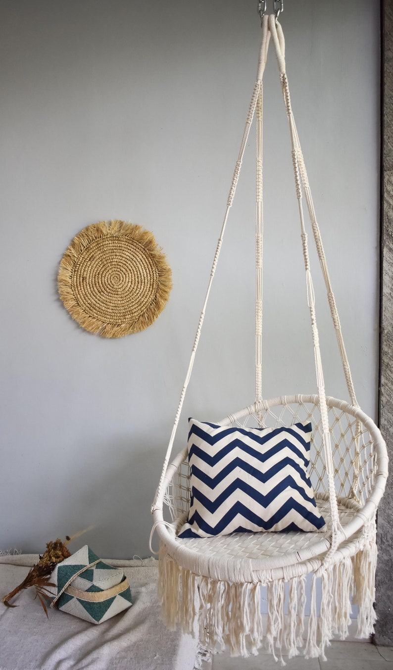 Round Hammock swing chair off white macrame handmade hammock Etsy