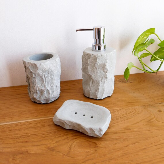 Rustic Zeolite Bathroom Accessories Set | Natural Stone Hand Soap