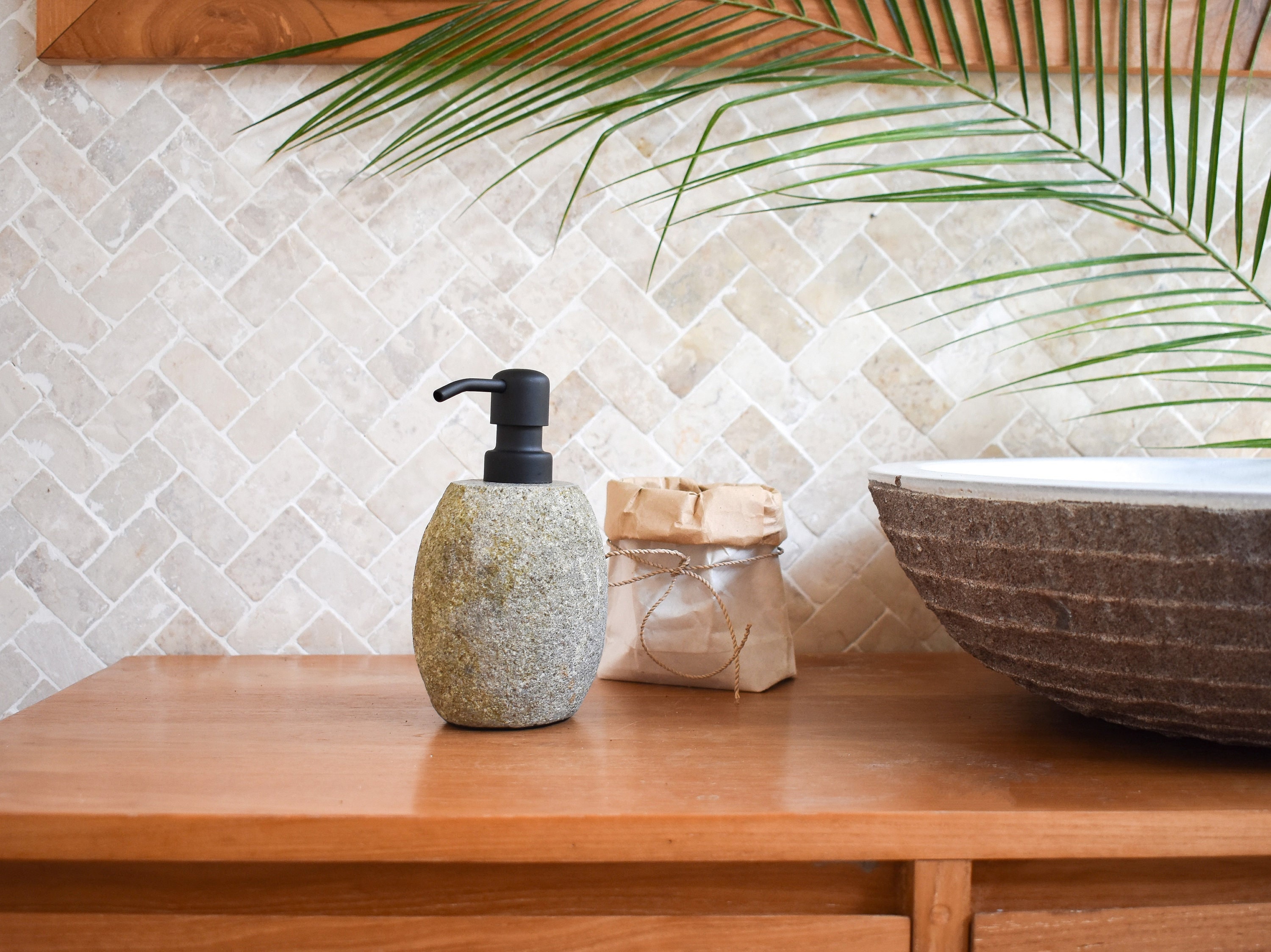 River stone liquid soap dispenser, natural stone hand soap