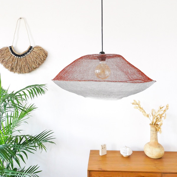 Metal Wire Pendant Lamp Shade DUA | Stainless and Copper Wire Net Light Fixture | Wabi Sabi Pendant Light | Art Deco Industrial Lamp