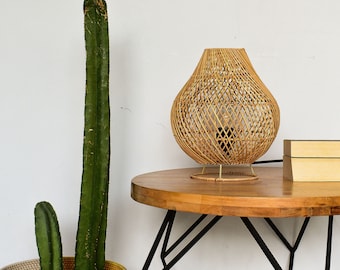 Handmade rattan table lamp shade BROMO | Woven table lamp fixture | Bohemian lampshade | Bedside lamp | Boho decor light | wood desk lamp