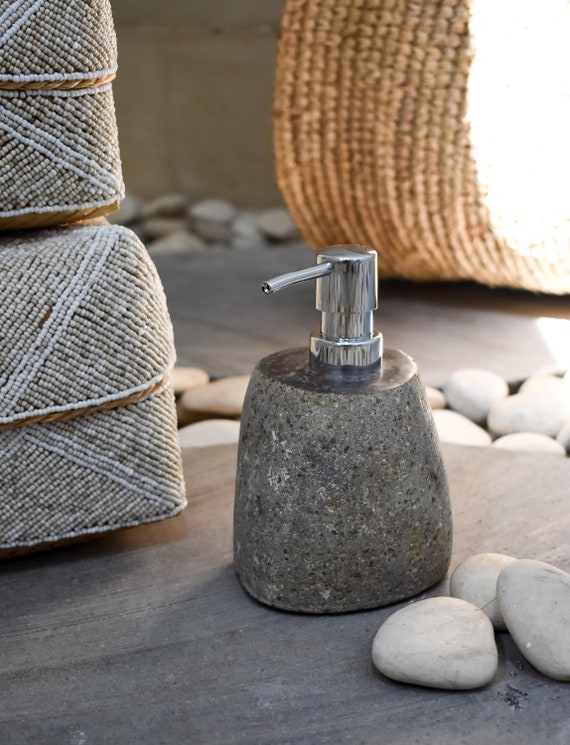 River stone liquid soap dispenser, natural stone hand soap