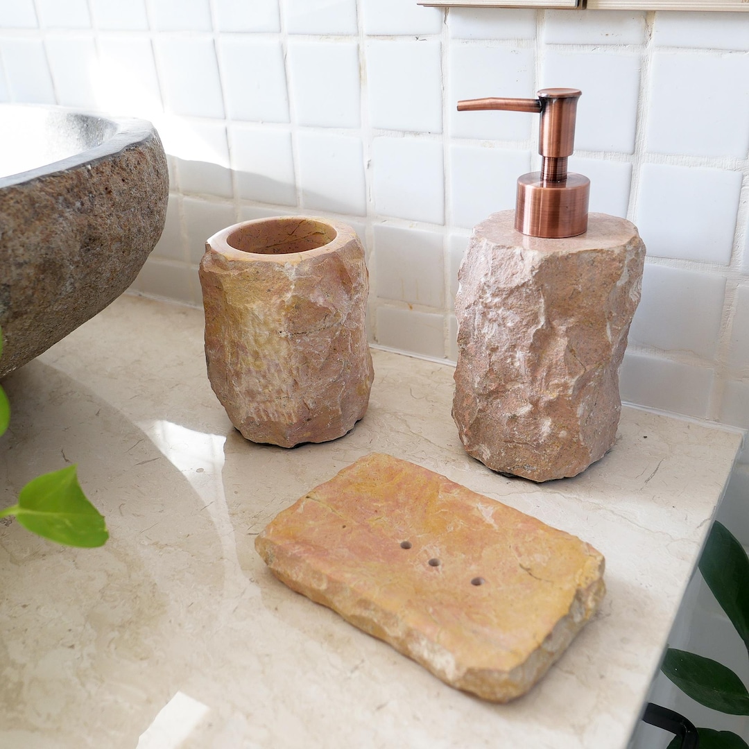 Ensemble d'accessoires de salle de bain en marbre | Distributeur de savon à mains en pierre naturelle | Décoration en marbre pour salle de bain | Porte- brosse à dents | Porte-savon Ensemble d'accessoires de salle de bain en marbre | Distributeur de savon à mains en pierre naturelle | Décoration en marbre pour salle de bain | Porte- brosse à dents | Porte-savon
