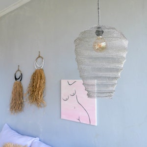 Metal wire mesh light shade MONDU silver | wabi sabi wire pendant light | Industrial pendant lampshade | Handmade art deco lamp | Boho decor