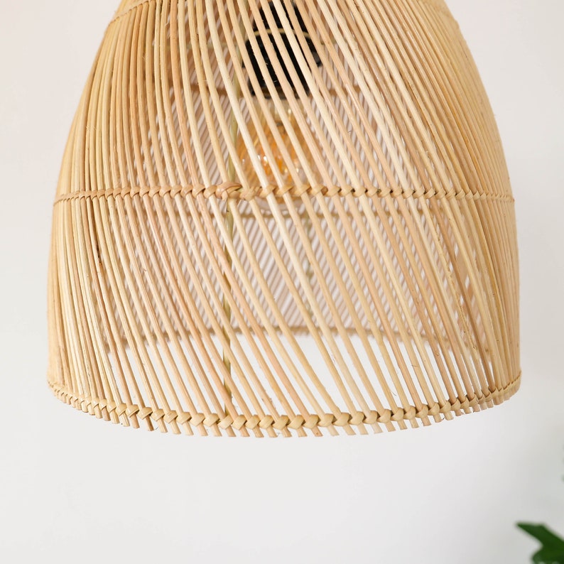 Pu&ograve; includere: Un paralume a sospensione in rattan naturale intrecciato con una lampadina visibile all'interno. Il paralume &egrave; realizzato con sottili strisce di rattan intrecciate e ha una forma leggermente arrotondata.