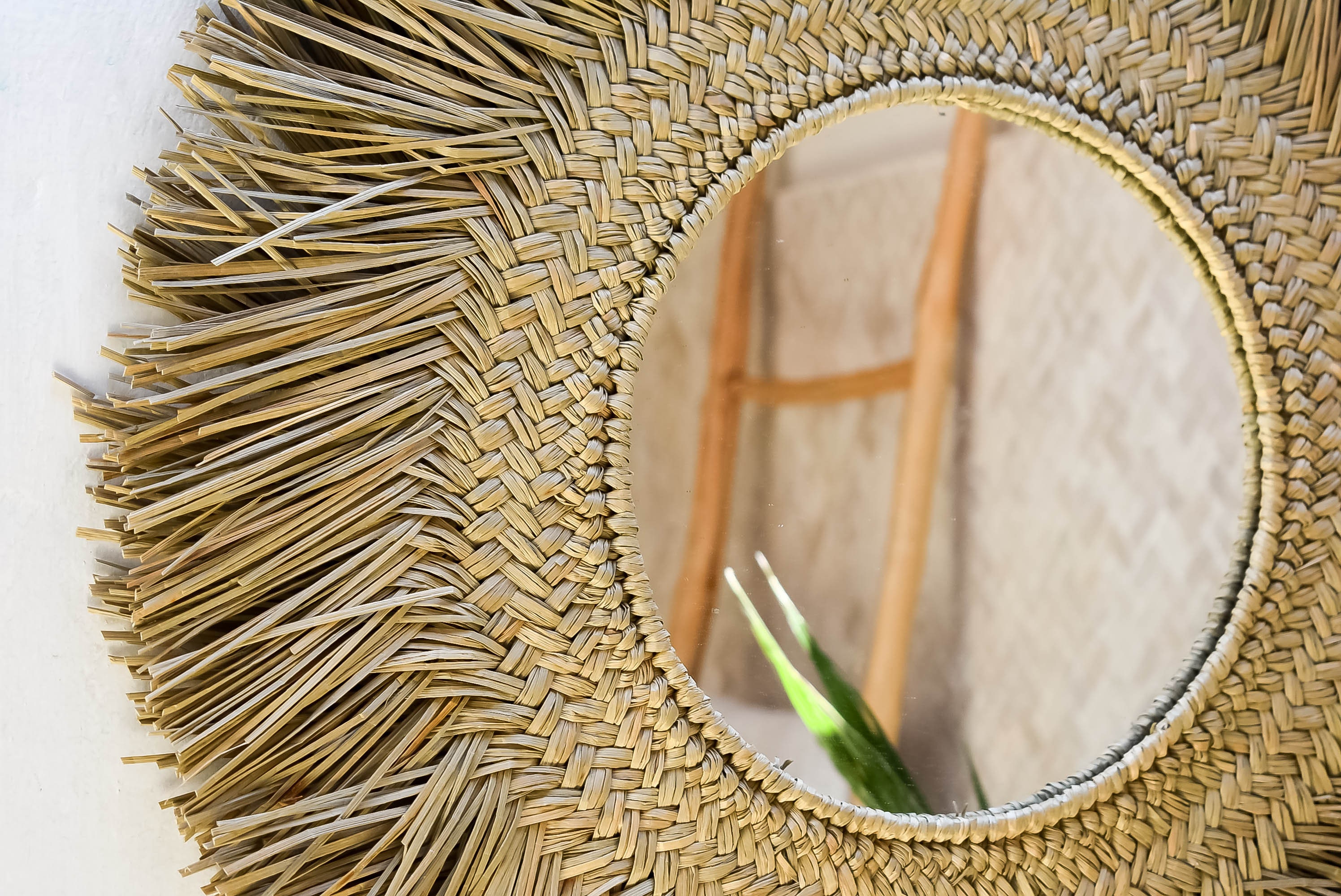 Woven seagrass mirror GEBE natural raffia boho mirror wall decor