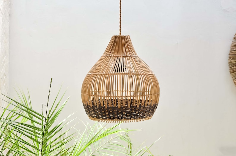 Paralume In Rattan Naturale Boho - Set Da 2 Pezzi Per Lampade E27/E14 | Diametro 12cm, Altezza 15cm