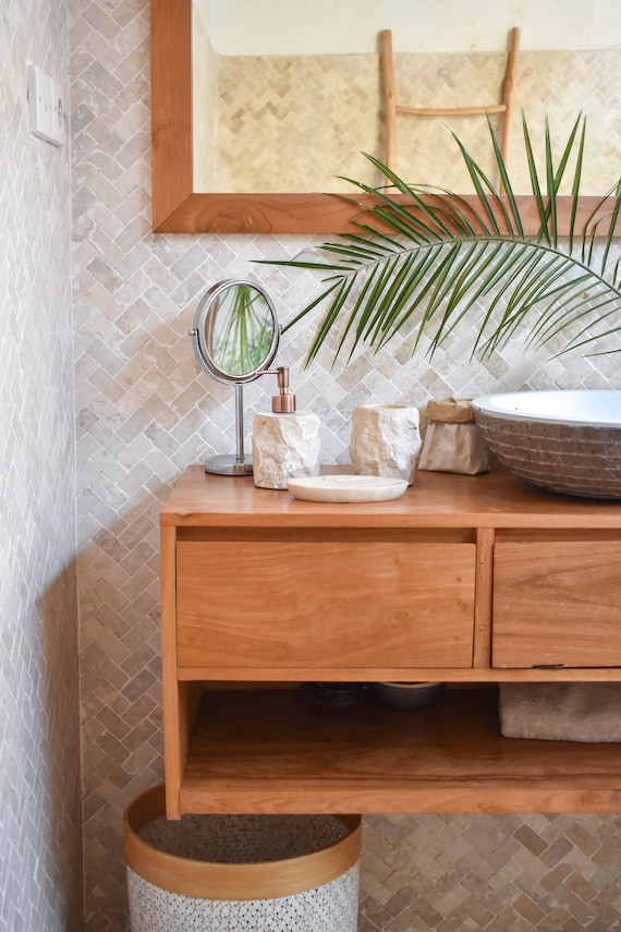 Portaspazzolino Per WC SEESTERN In Pietra Naturale Marmo Lucido - Altezza 22 Cm