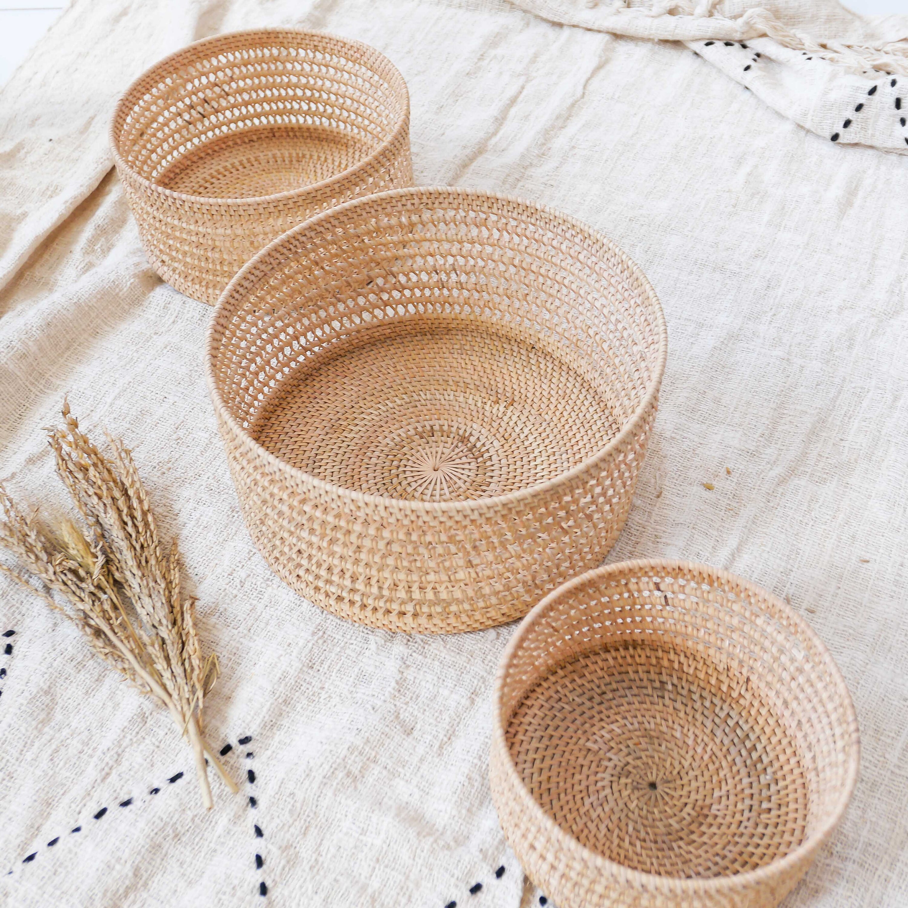 Set of 3 Round Rattan Storage Baskets Wicker Chest Ratan Etsy