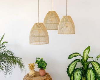 Rattan Pendant Lampshade SUMBA SET OF 3 | Wicker Hanging Light Fixture | Boho Pendant Lights | Farmhouse Light Shade | Farmhouse Chandelier