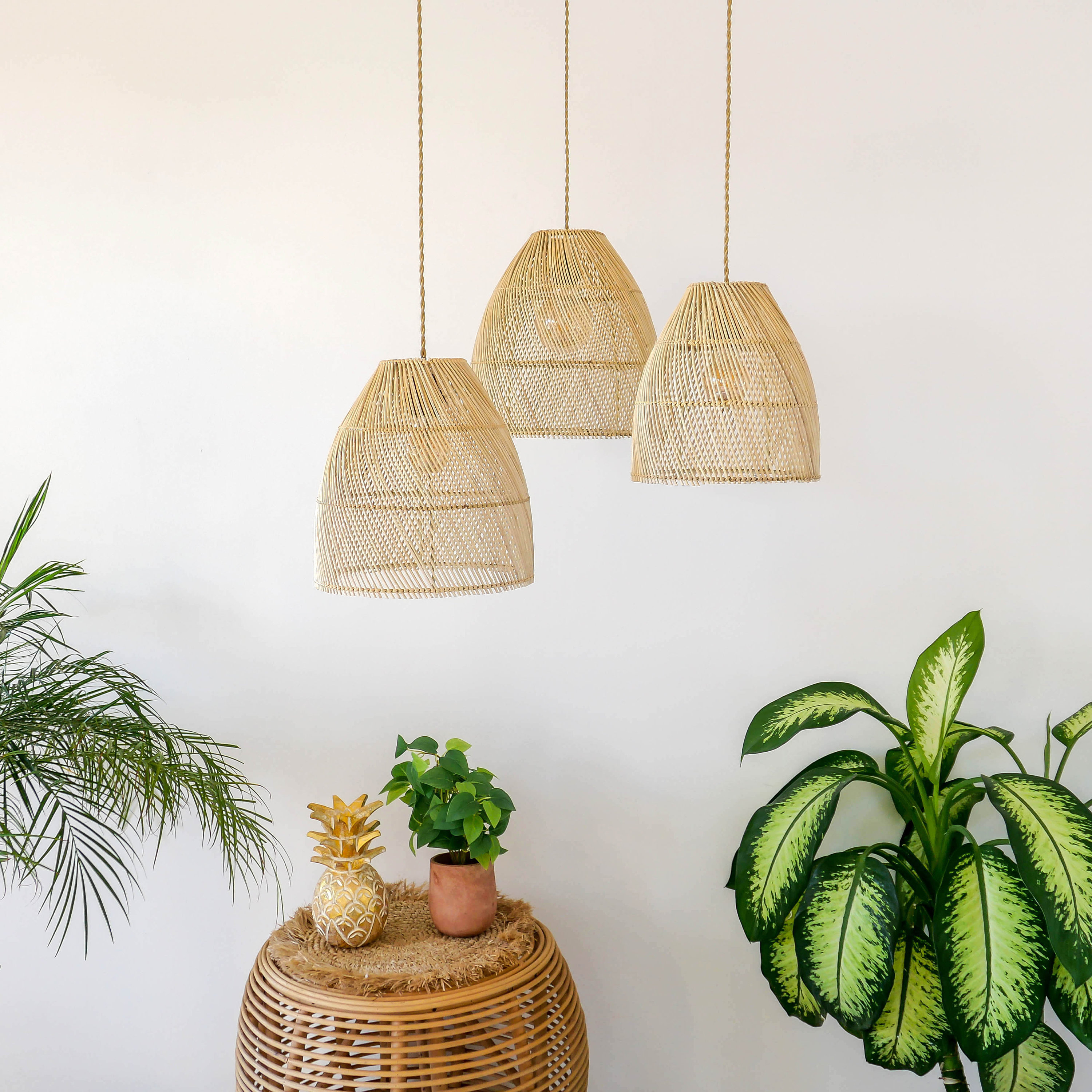 Rattan pendant light set of 3