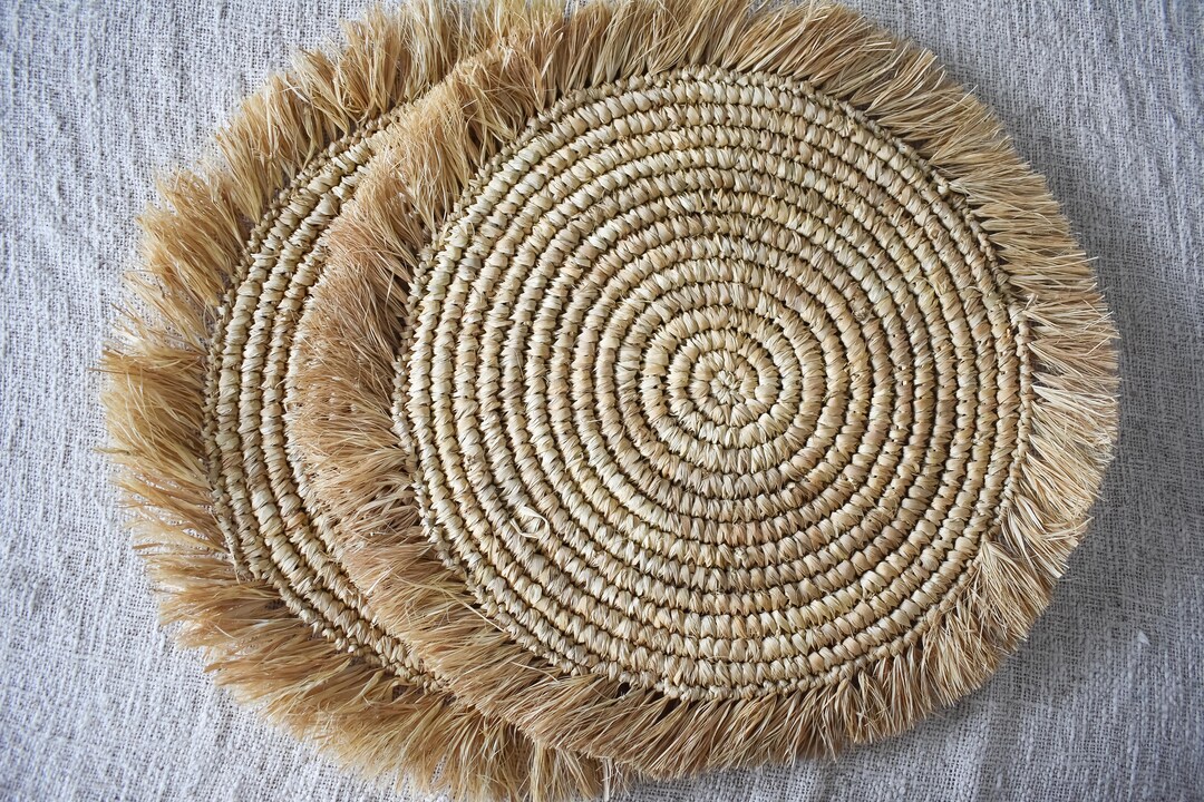 Manteles individuales con flecos de rafia 001 / Mantel individual de ...