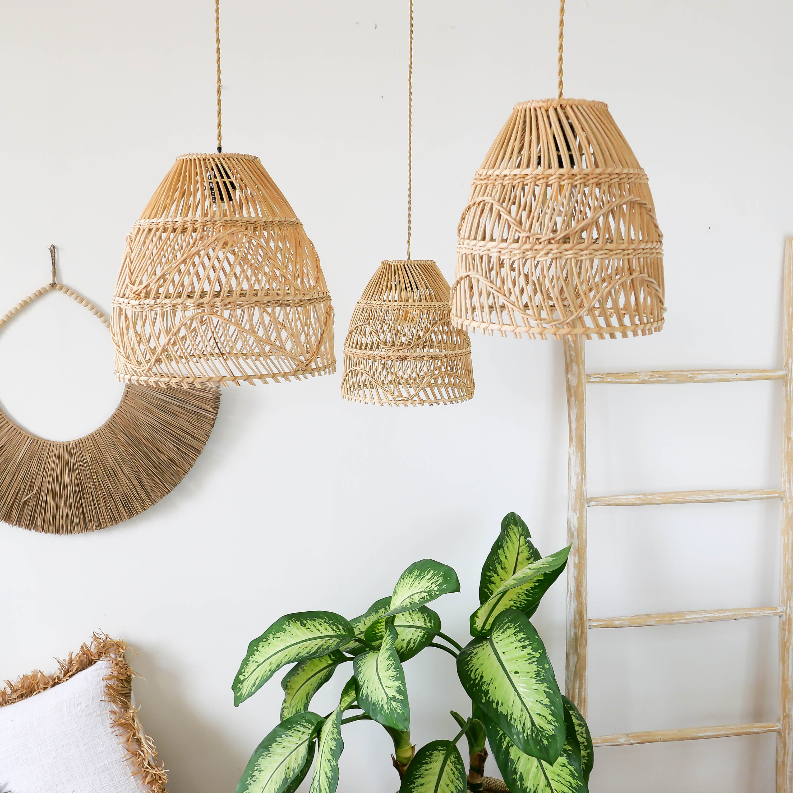 UKCOCO 2 Stuks Imitatie Rotan Lampenkap Rotan Hanglamp Kap