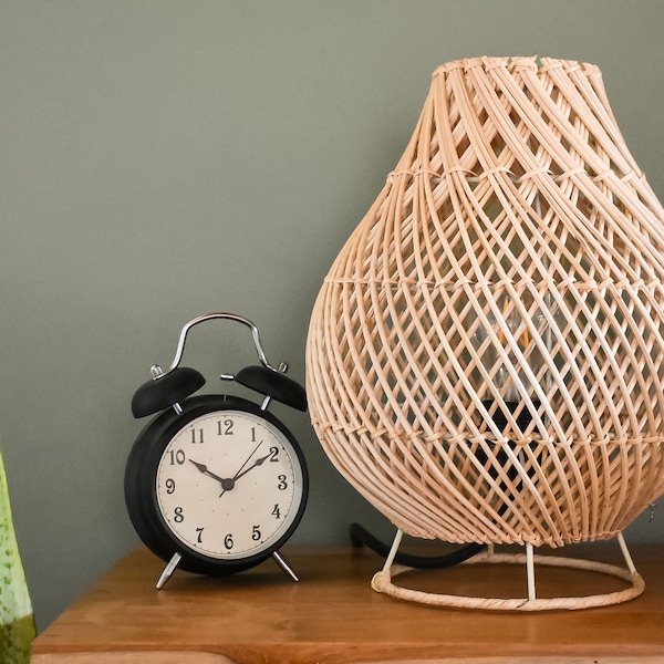 Handmade rattan table lamp shade TAMBORA  | Farmhouse lampshade | Bedside lamp | Wicker boho table lamp | Bohemian lampshade | Desk lamp