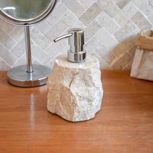 Solid White Marble Liquid Soap Dispenser | Natural Stone Hand Soap Dispenser | Bathroom Marble Decor | Soap Holder Bronze or Silver pump