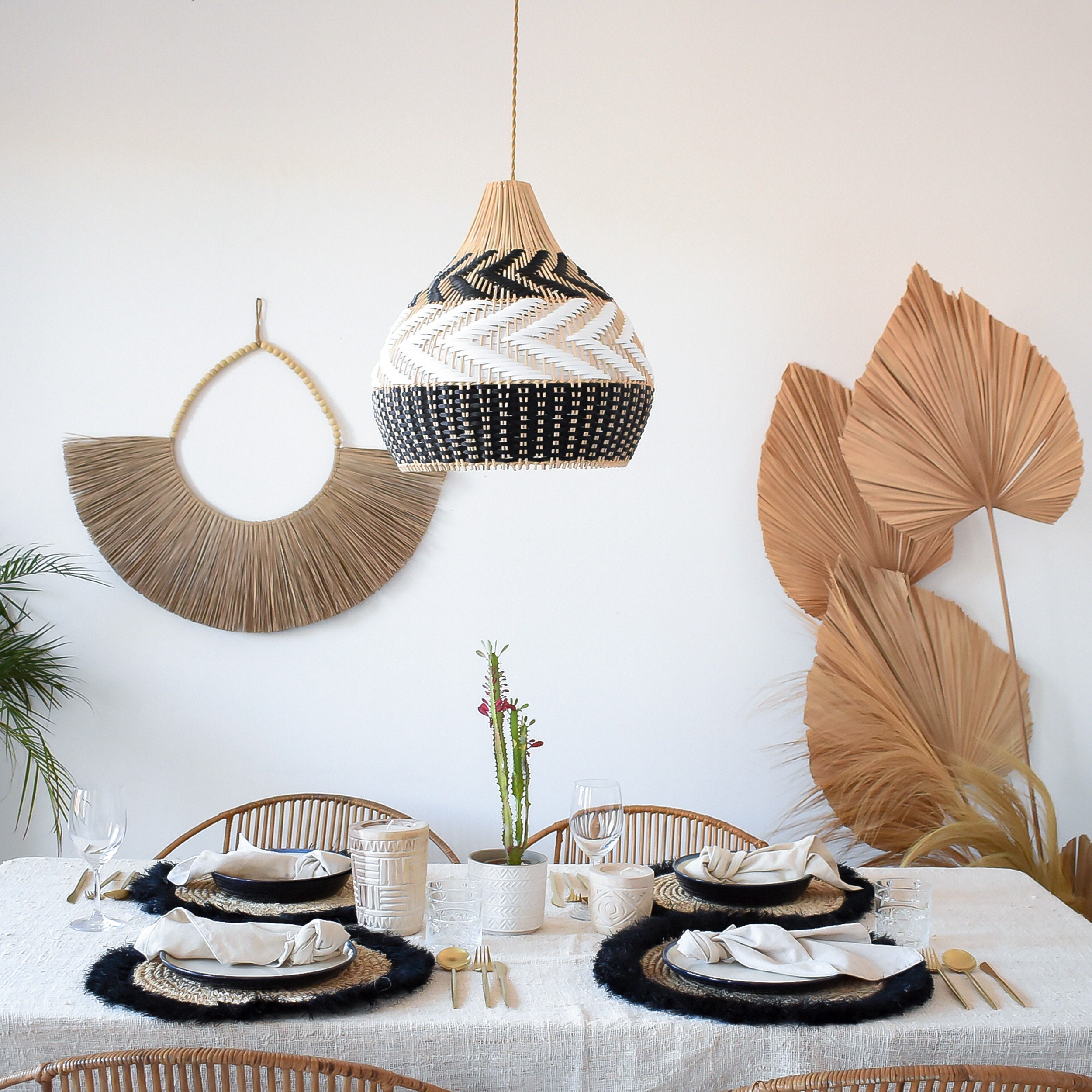 Paralume In Bambù Intrecciato Boho Per Lampade A Sospensione, Rattan Naturale Per Plafoniere, Lampade Da Terra E Da Tavolo