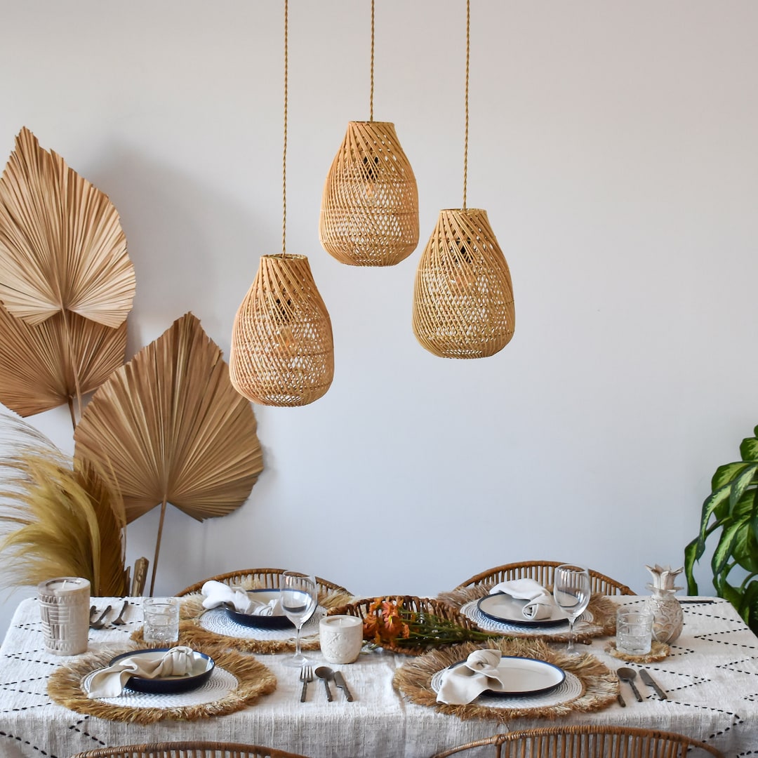 Handmade Rattan Pendant Lamp Shade Maluku Dinner Table Lighting Plug in