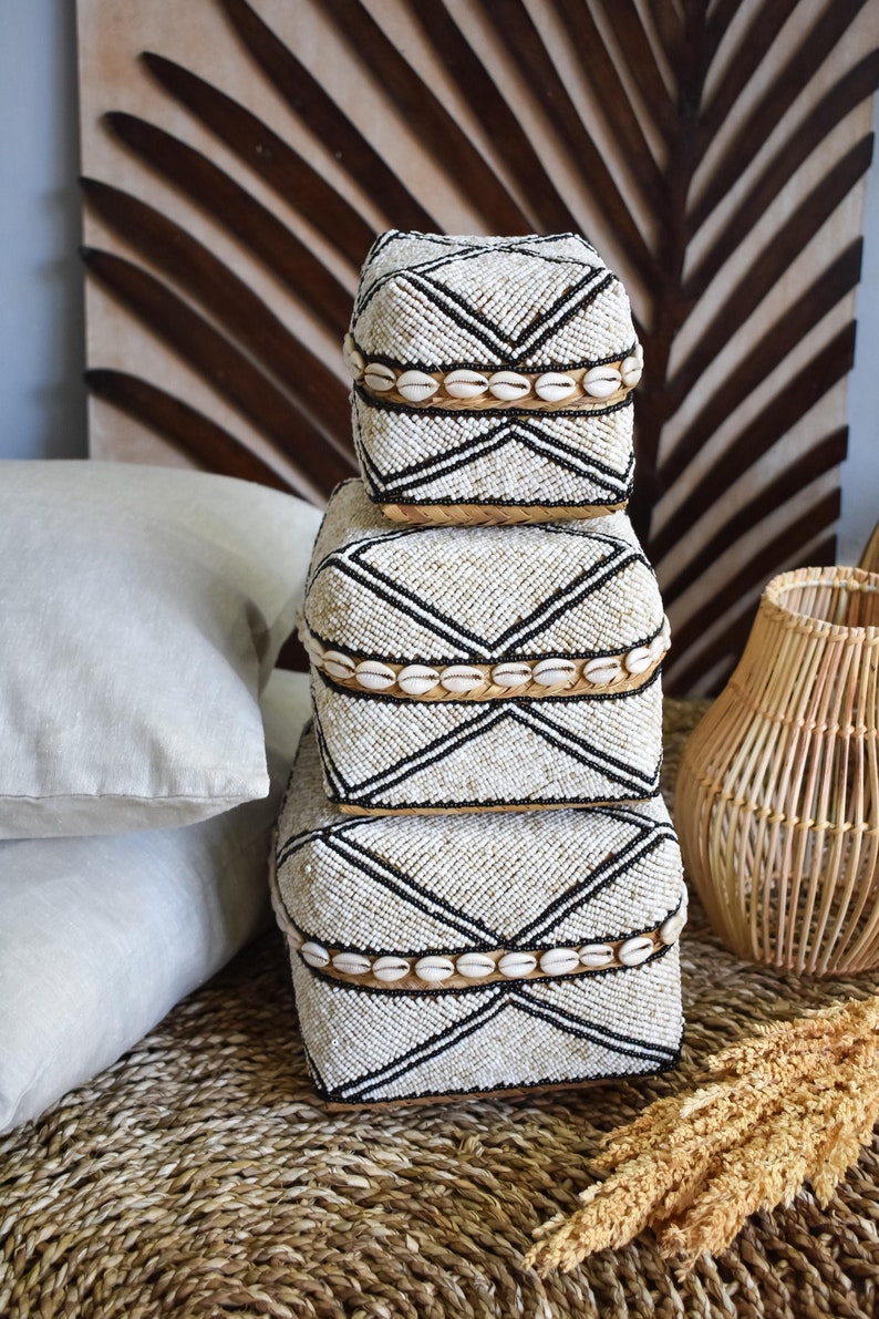 Black and White Cream Decorative Handmade Beaded 002 Woven Etsy