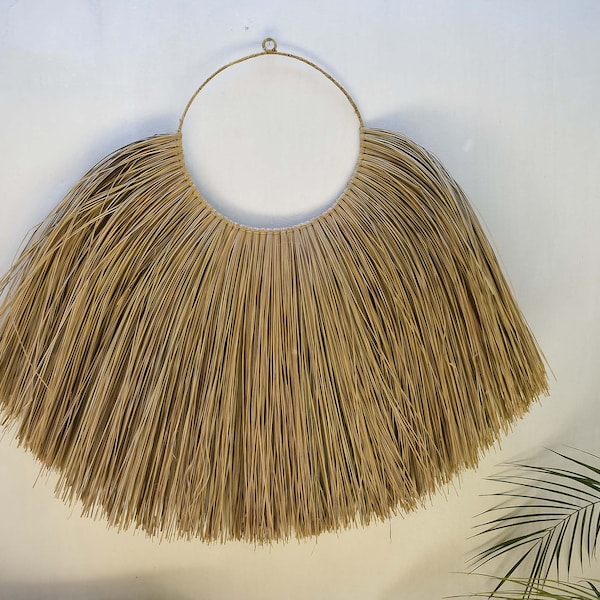 RINCA - Raffia wandkleed XL, natuurlijke kleur zeegras wanddecor met knopen