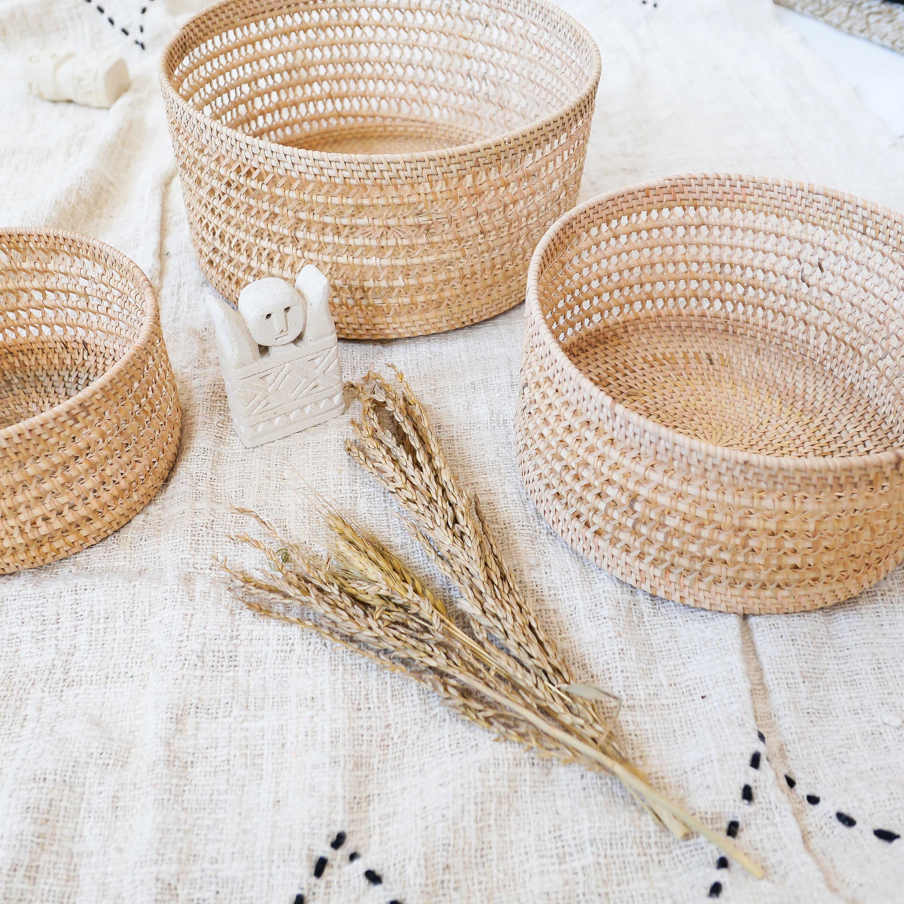Set of 3 Round Rattan Storage Baskets Wicker Chest Ratan Etsy