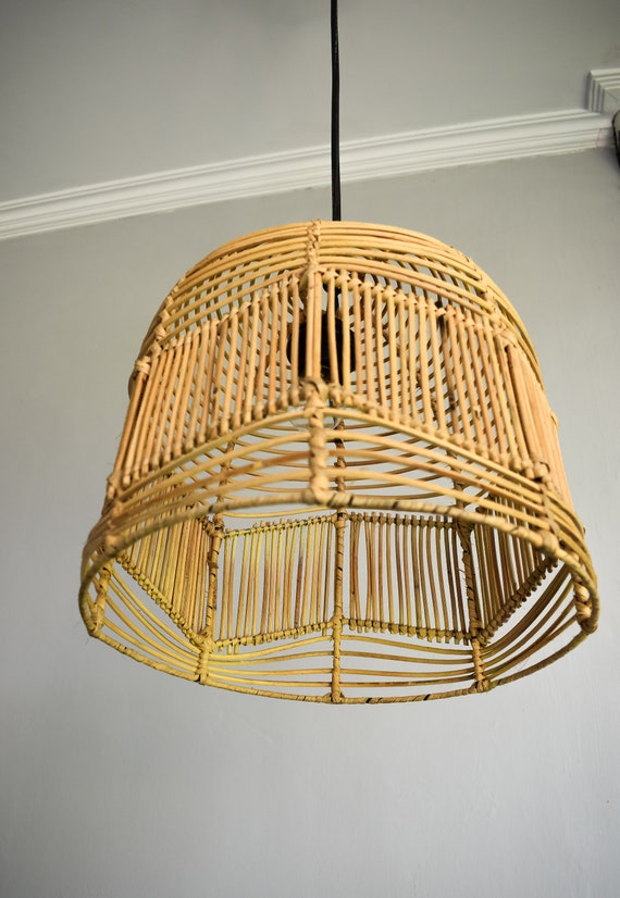Abat-jour Suspendu En Rotin – Teinte Kaki – Remplacement Pour Lustre Ou Suspension