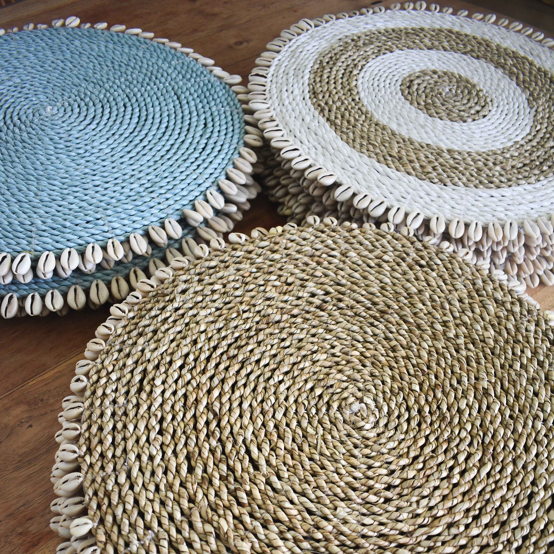 Seagrass round placemats with cowrie shells dinnerware set Etsy