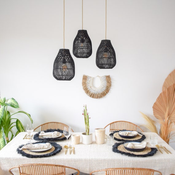 Black woven 2024 table lamp
