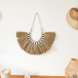 Raffia wall decor | handwoven boho wall hanging | dining room decor | gifts for the home | farmhouse wall decor | natural wall art