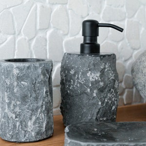 Marble bathroom accessories set | Natural Stone Bath Accessory | Liquid Soap Dispenser | Rustic Hand Soap Dispenser | Lotion Pump
