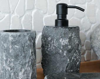 Marble bathroom accessories set | Natural Stone Bath Accessory | Liquid Soap Dispenser | Rustic Hand Soap Dispenser | Lotion Pump