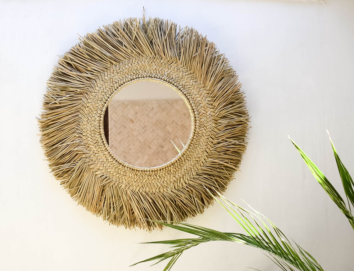 GEBE Woven seagrass mirror natural raffia boho mirror wall Etsy