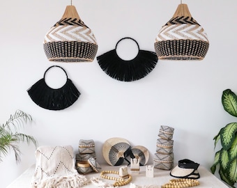 Home Decor Package Black Tones | Boho Home Decor | Rattan Pendant Lampshades | Raffia Wall Hanging | Farmhouse Home Decor | Home Gift