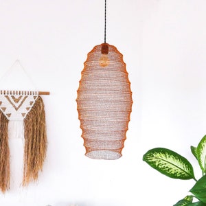 Lampskärm i metalltrådsnät UNA orange koppar | Takpendellampa i koppar | Art Deco-lampa | Industriell rustik belysning |