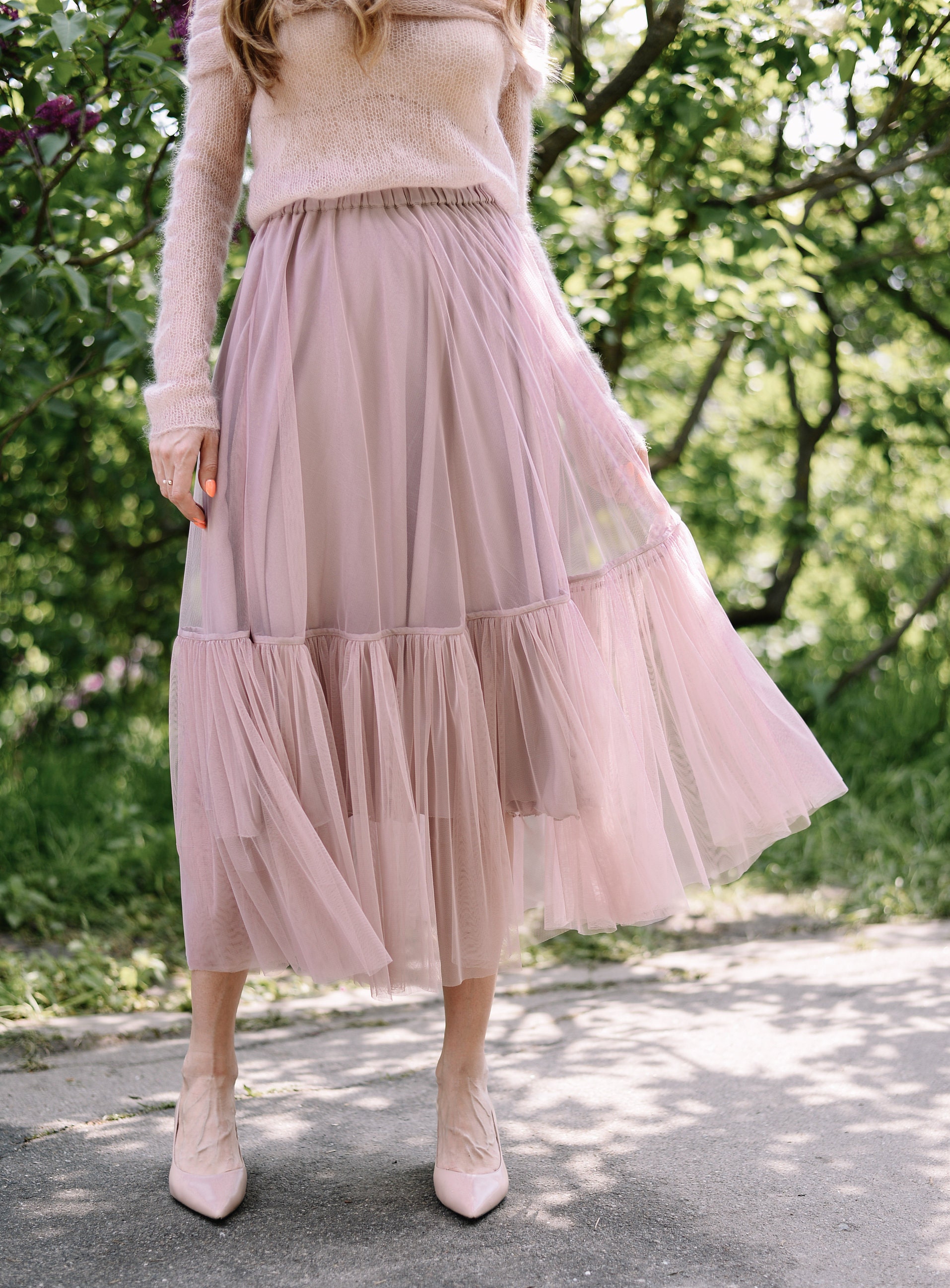 pink tutu midi skirt