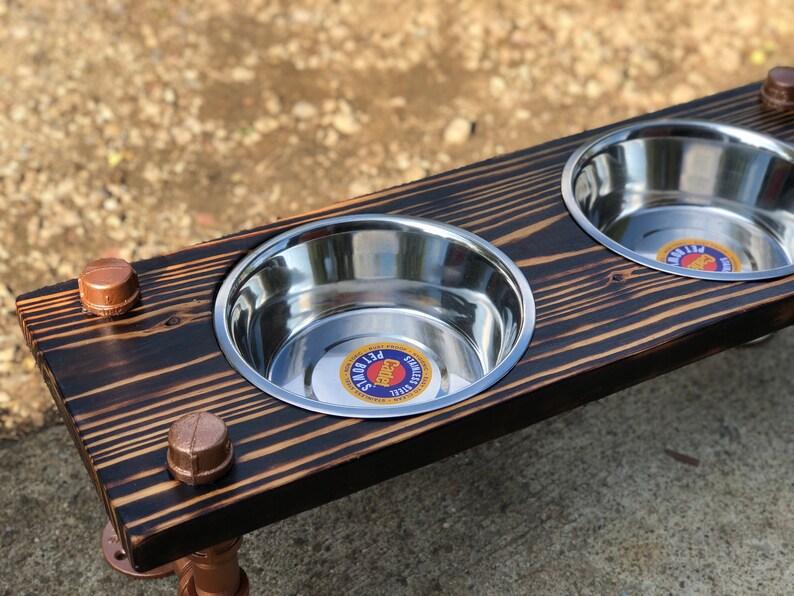 Rustic Elevated Dog Bowls Etsy
