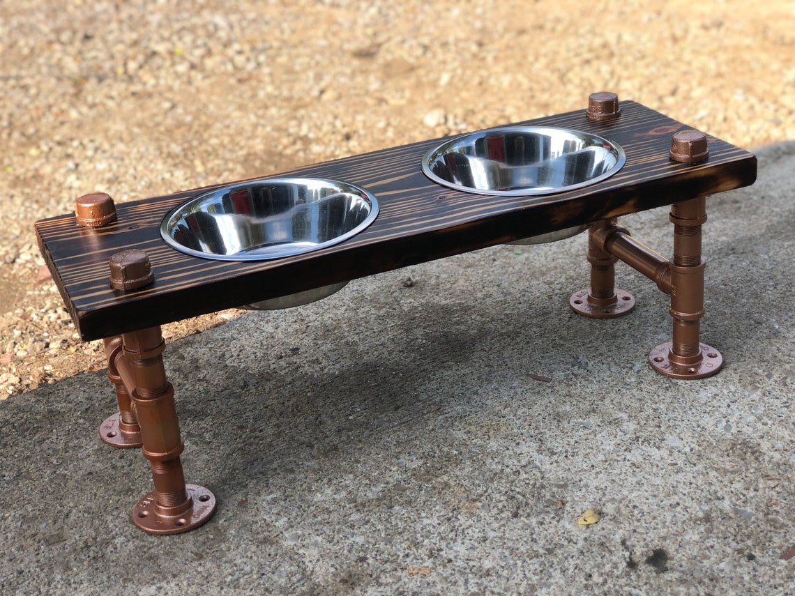 Rustic Elevated Dog Bowls Etsy