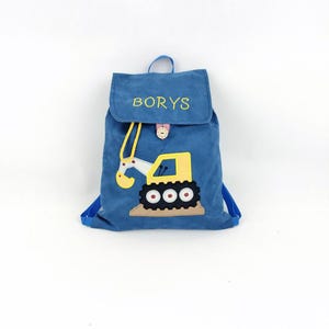Personalized preschooler&#39;s backpack, backpack with name, kindergarten backpack, backpack with an excavator