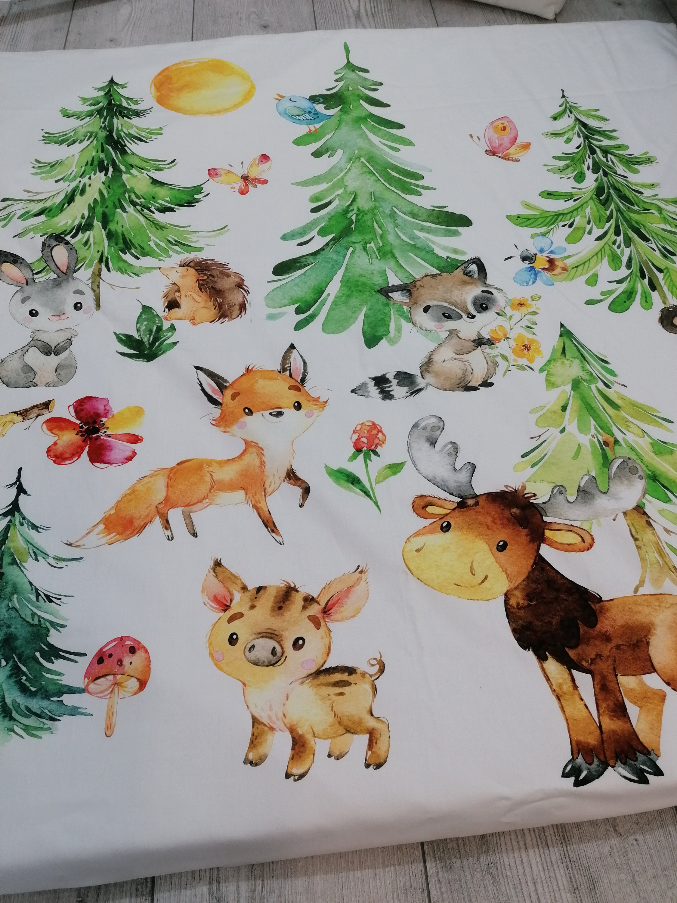 Play Mat With Forest Animals, Cotton Play Mat, Mat With Removable