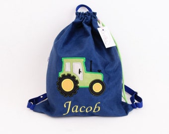 Mochila con tractor, mochila con nombre, bolsa con nombre, mochila personalizada, regalo personalizado, regalo para niño,